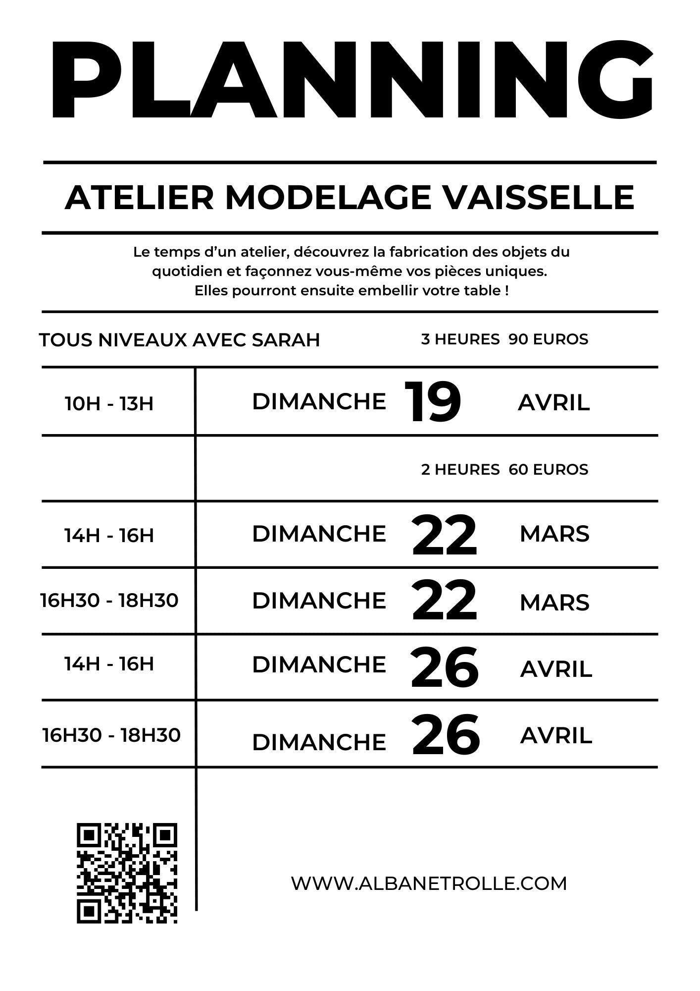 Atelier MODELAGE VAISSELLE