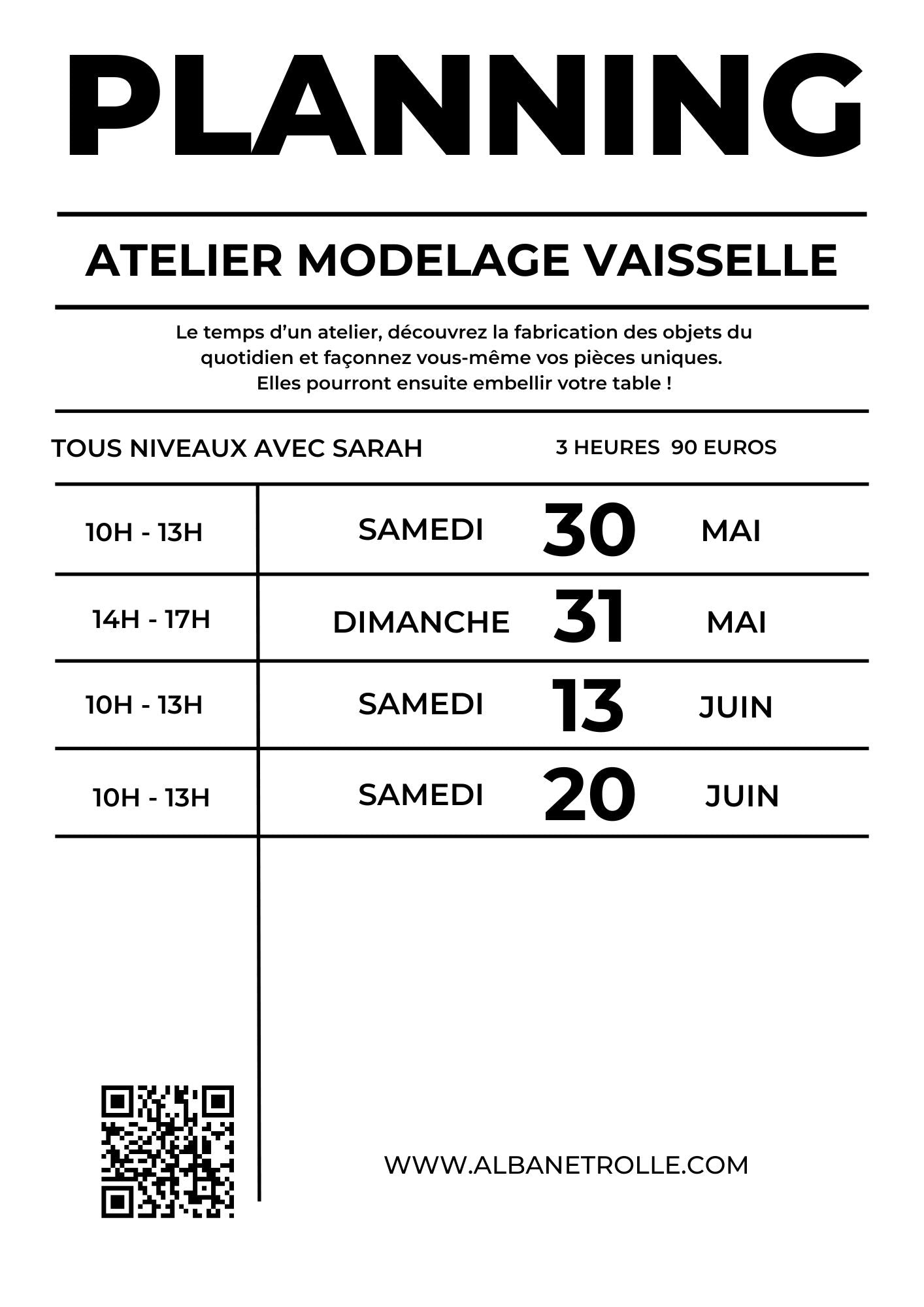 Atelier MODELAGE VAISSELLE